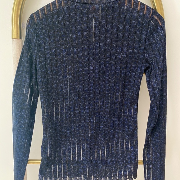 NWT Pilcro by Anthropologie Turtleneck Navy Blue Metallic Sheer Top Size XS - Picture 7 of 10